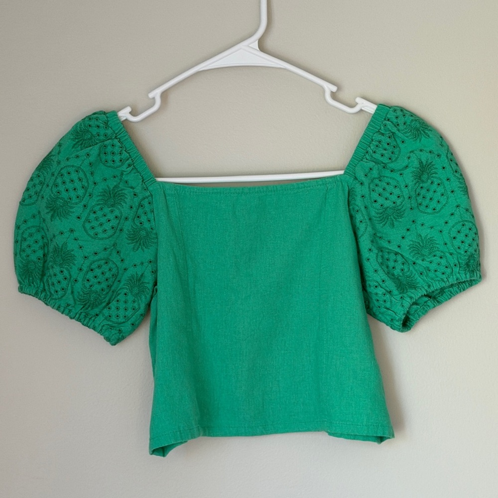 Old Navy Green Puff Sleeve Top
